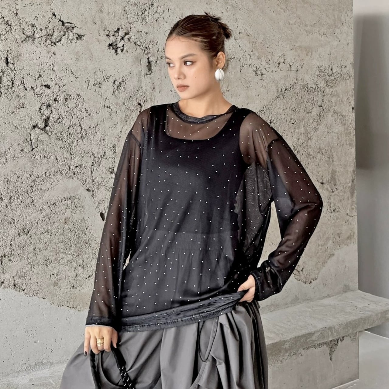 Dot Pattern Sheer Top 01394