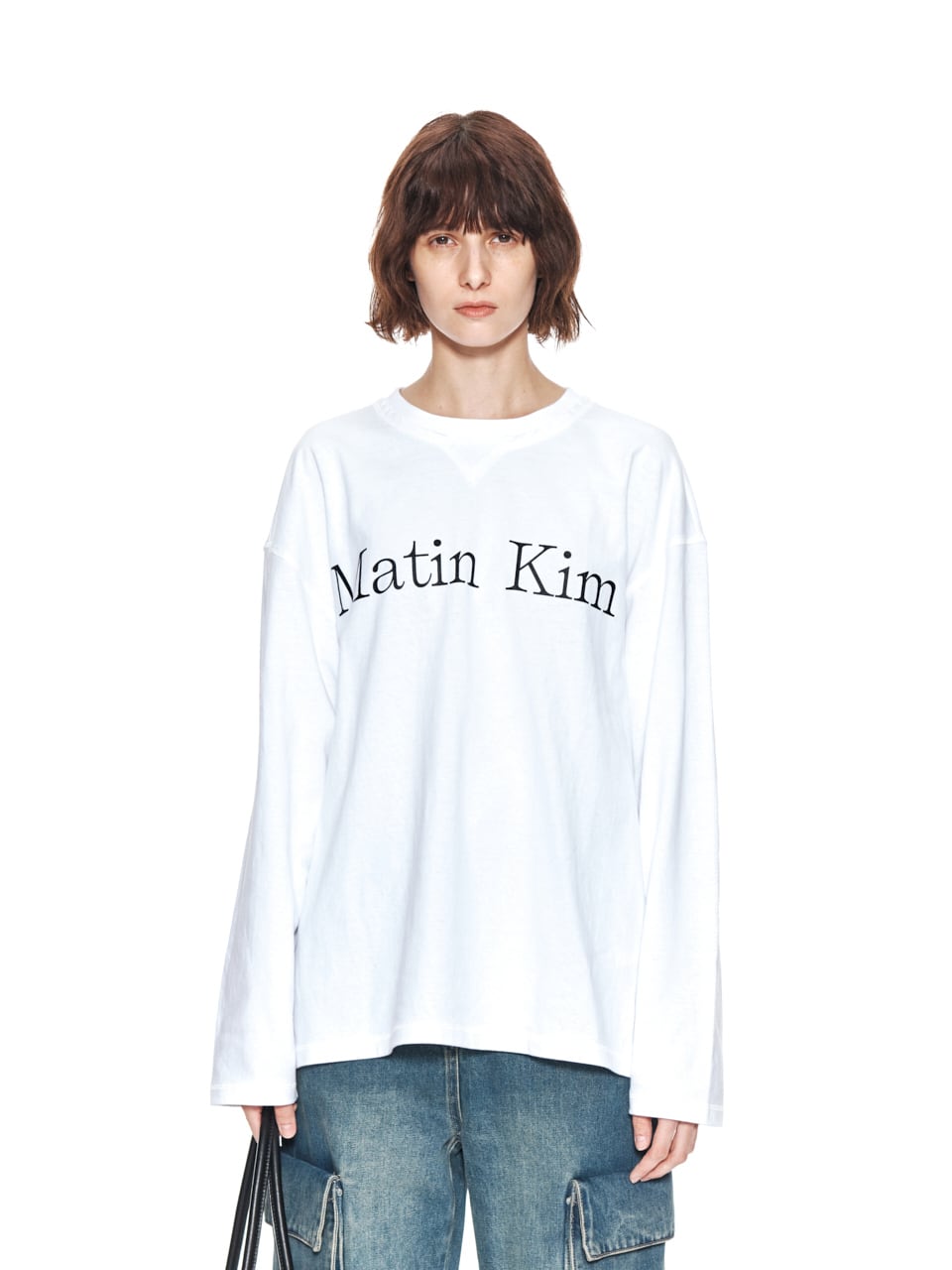 Matin Kim] MATIN TYPO LONG SLEEVE TOP IN WHITE 正規品 韓国ブランド