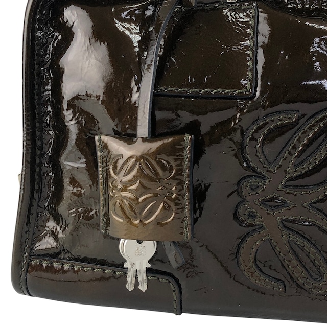 LOEWE ロエベ ハンドバッグ ブラウン アナグラム エナメル アマソナ28 vintage ヴィンテージ オールド j8tjia