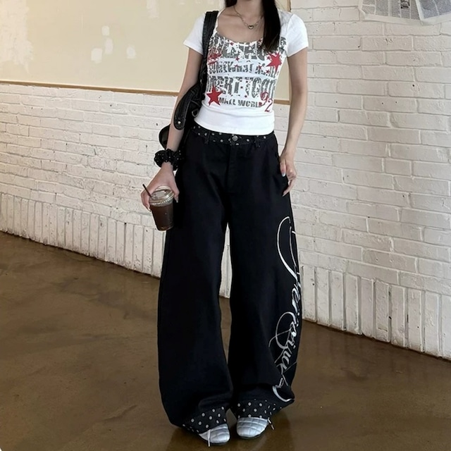 ポルカドットコンビサイドロゴルーズフォルムパンツ 1col R02456