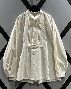【X VINTAGE】Pleats Design Vintage Loose Pullover Band Collar Shirt