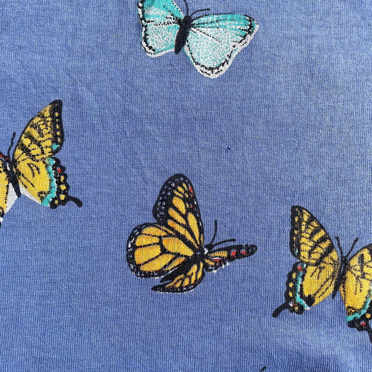 90年代 カナダ製 蝶 昆虫 ショート丈 プリントTシャツ メンズXL 古着