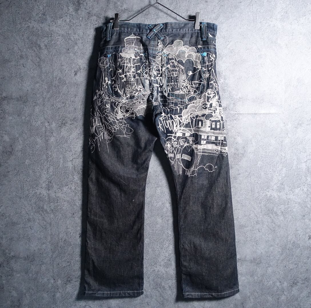 Indigo Blue Hip Pop Embroidery Desgin Denim Pants