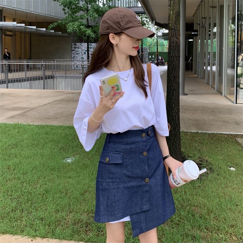 スカート サマーカジュアルTシャツ レッド ストリート 夏物 1号婦人5851332759