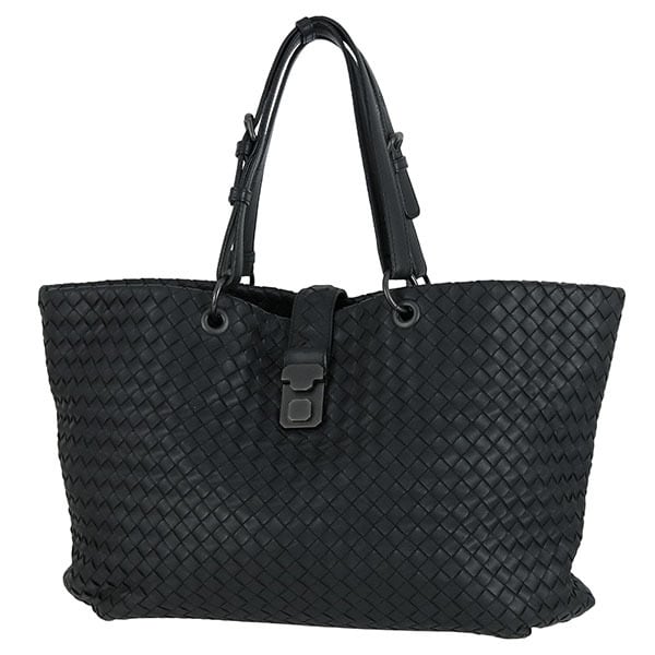 Used BOTTEGA VENETA ボッテガ ヴェネタ カプリ トートバッグ イントレチャート ラムスキン ブラック ハンドバッグ ショルダーバッグ 肩掛け 中古美品