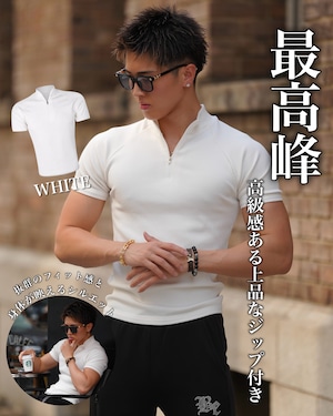 LUXURY ZIP SLIM SHIRT WHITE【BLA-26007】