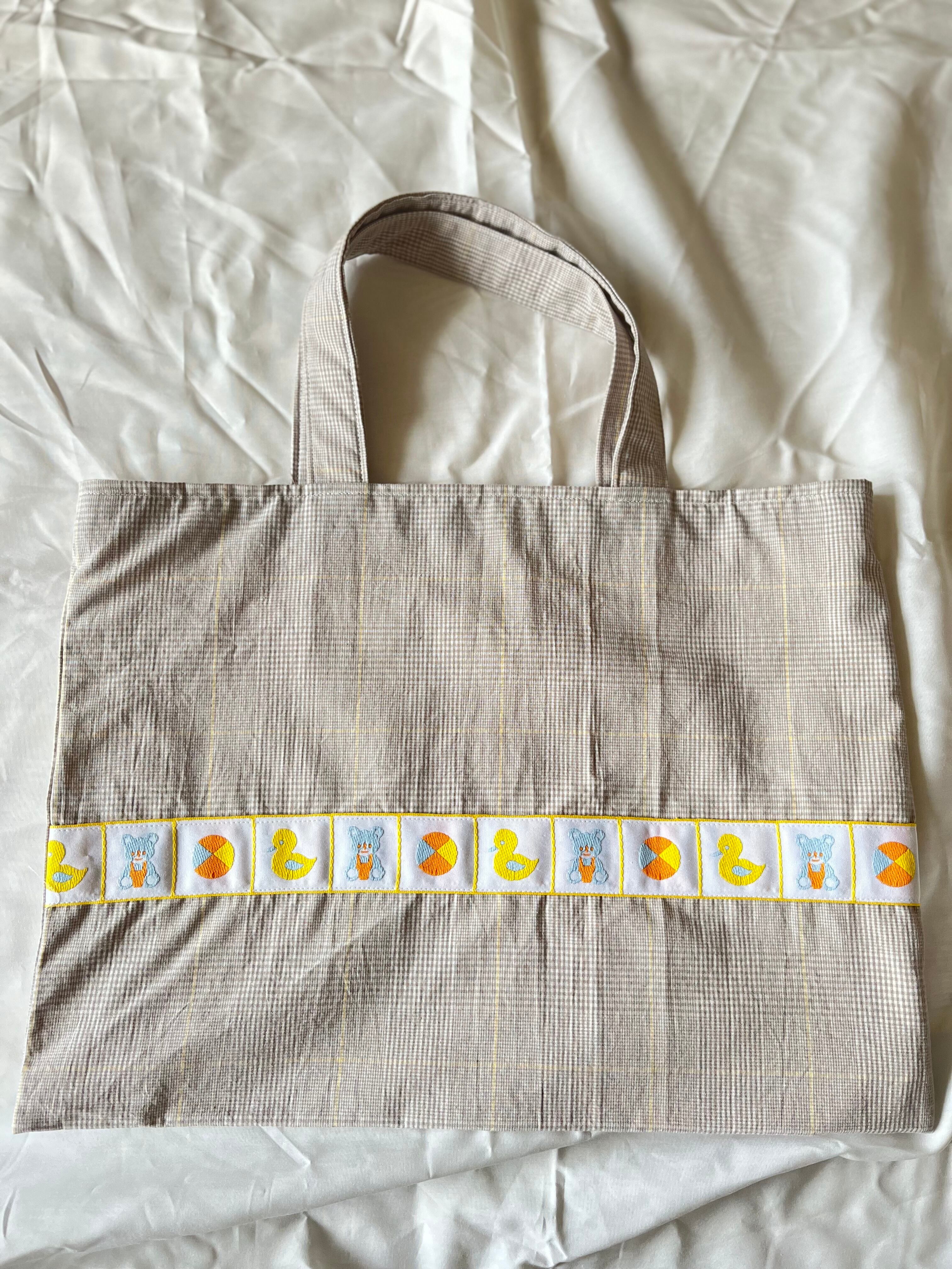 チェック&ドイツ製リボンのレッスンバッグ サブバッグ エコバッグ送料無料