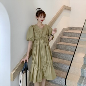 【韓国通販 dgo】puff sleeve shirring tiered dress 2colors（B0737）