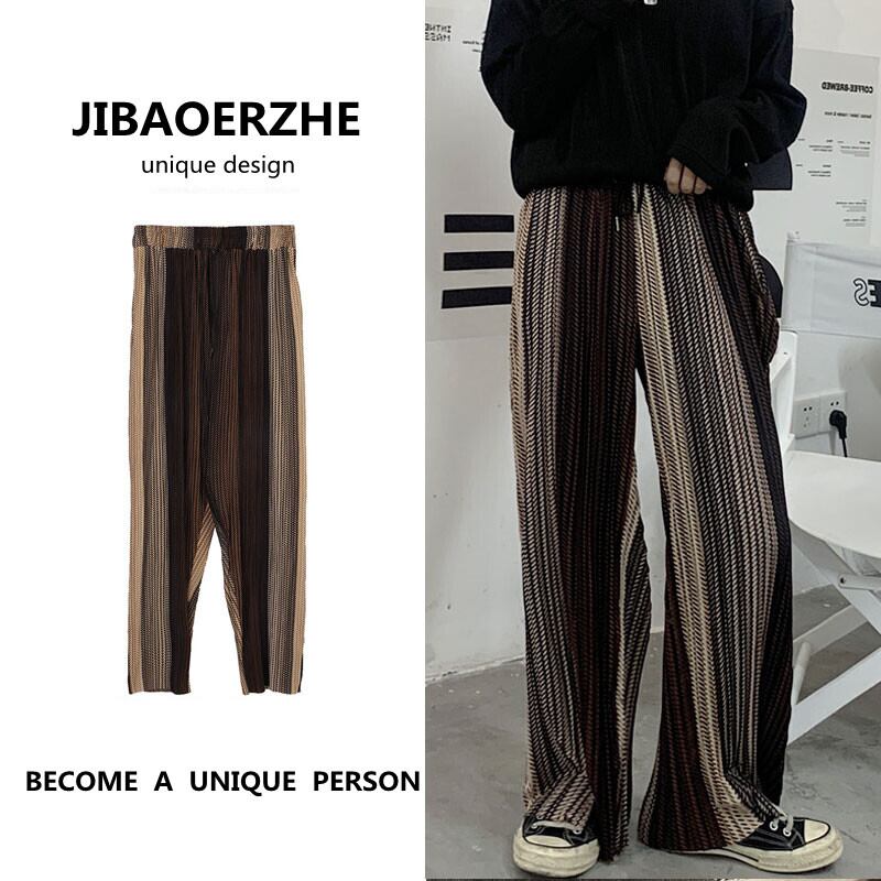 サマーカジュアルパンツ スタンダードストライプハイウェストウェストルーズ レトロ 夏物 シルク ケッペル70816418172