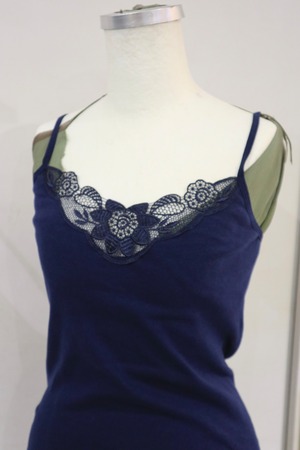 80s-90s Euro embroidery camisole tops / navy