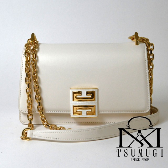GIVENCHY ジバンシィ 4G スモール レザー チェーンショルダーバッグ ホワイト