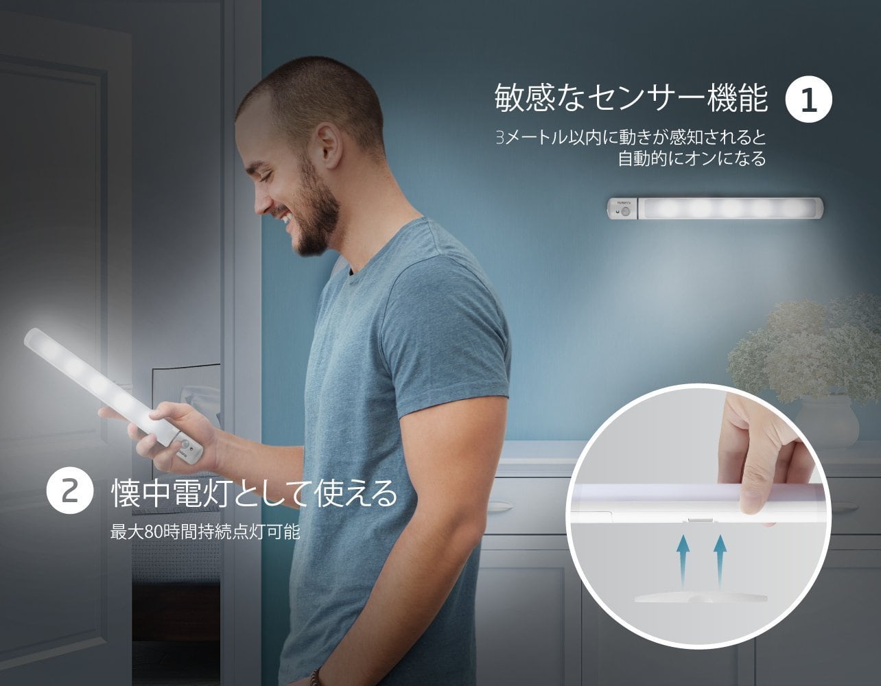 センサーライト 人感センサー LEDライト 省エネ 超寿命 マグネット付き 貼り付け型 電池式 昼光色