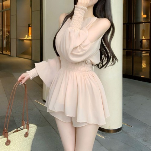 【2点セット】シャーリングフレアシフォントップス＋ショートパンツ ・78503