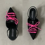 【受注予約：7月上旬入荷予定】knit lace-up sneaker heel/black