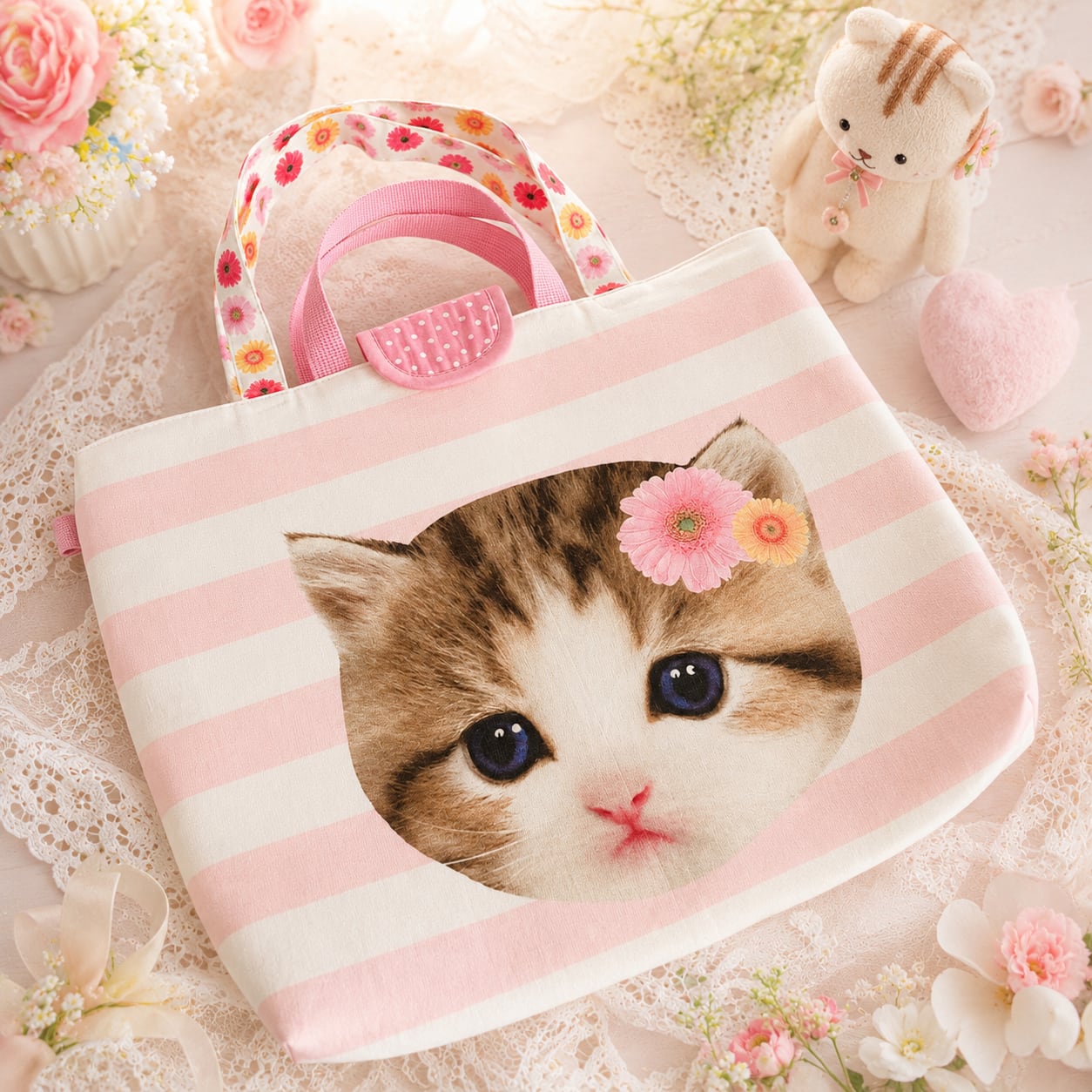 大きい猫ちゃんの大きいバッグP☆ベロつきショルダーレッスンバッグ