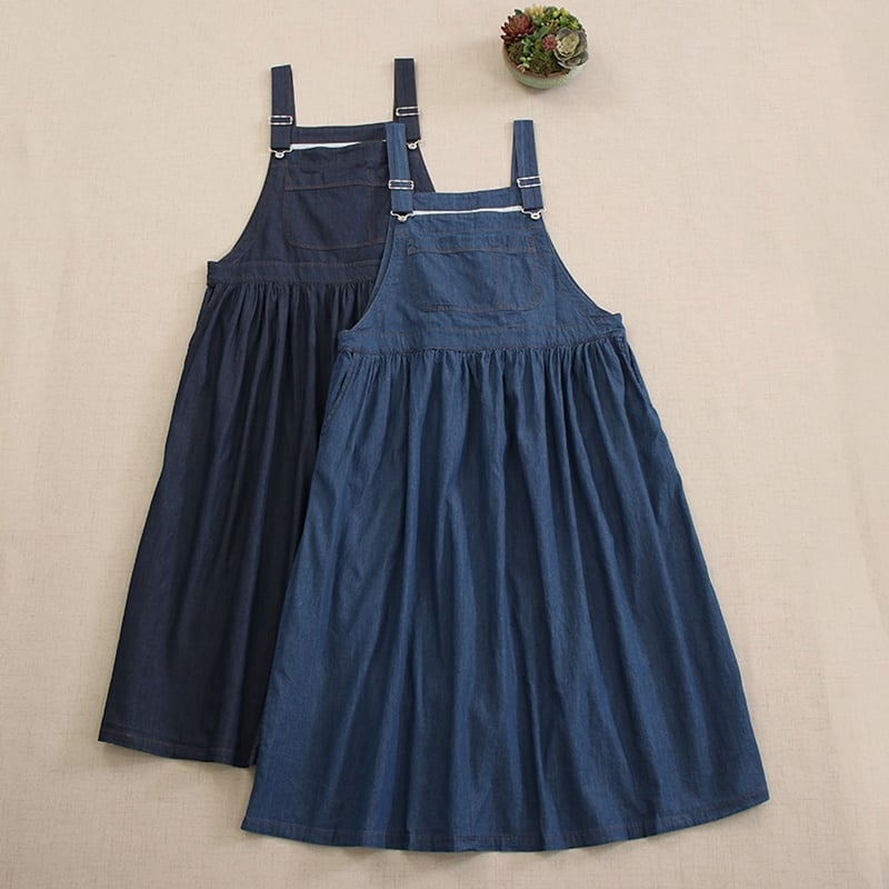 デニムギャザーAラインオーバーオールワンピース W0696