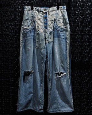 【ÆIEM】Yuumu Abe “Faded Ruins” reconstructed destroyed wide flare denim pants