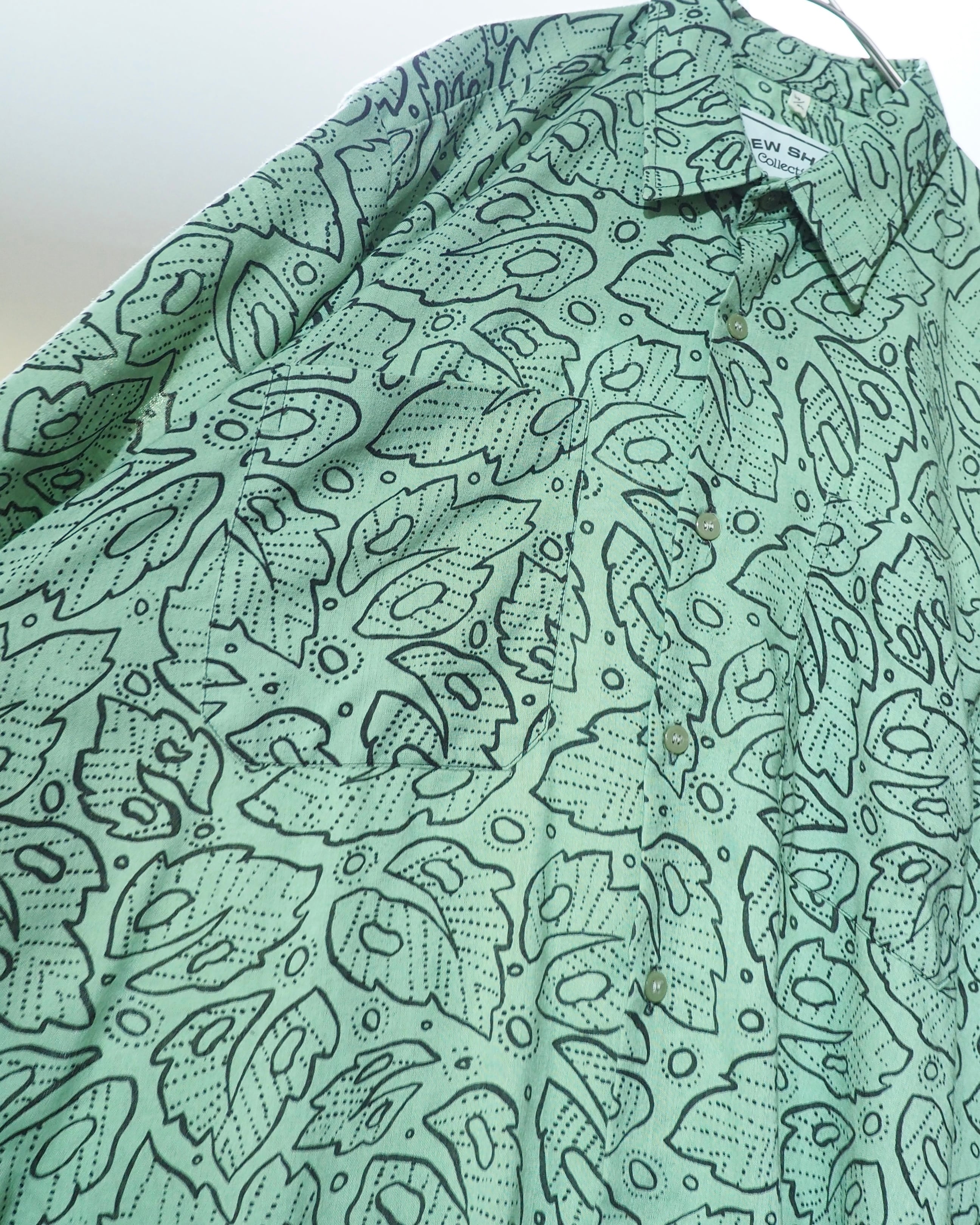 1990s Mint green Leaf pattern vintage Drape loose shirt