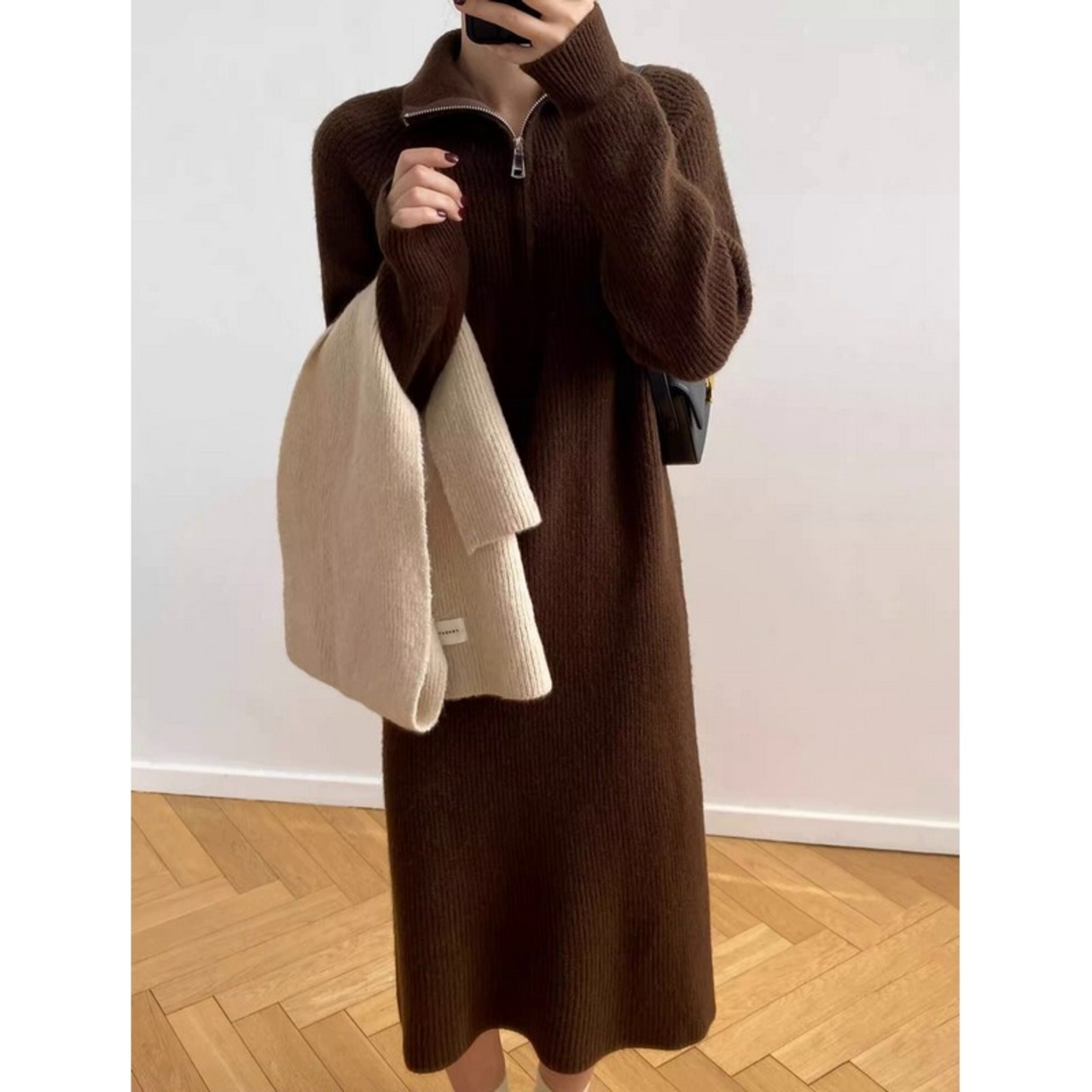 ジッパー ニット ロング ワンピース 10351