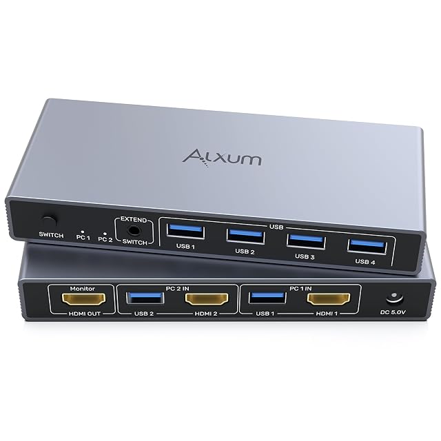 Alxum USB A HDMI KVM切替器 2入力1出力-4K@60Hz 4ポートUSB A