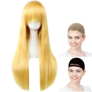 【努力特価】CaseEden コスプレ ウィッグ フルウィッグ 耐熱 ロング 60cm ゴールド イエローゴールド 金髪 WIG5545 | ウィッグネット2個入り 　 コスプレイベント、宅コス、キャラクター再現、文化祭、お祭り、ダンス、撮影、演劇、舞台、動画配信、仮装、変装、パーティー、ハロウィン、クリスマス、イベント、結婚式、歓送迎会、忘年会、新年会