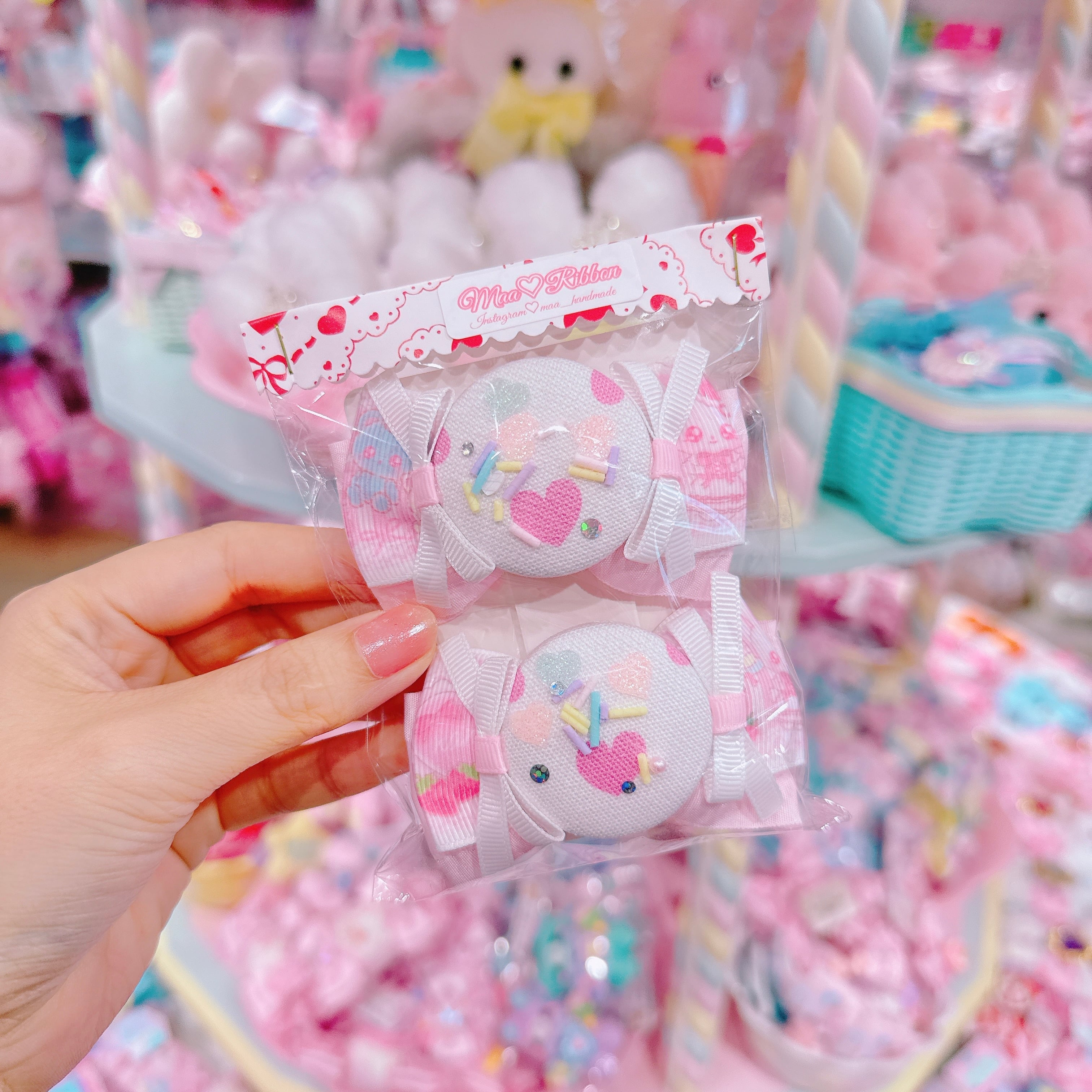 【R14】50-31くるみキャンディリボンツインヘアクリップ