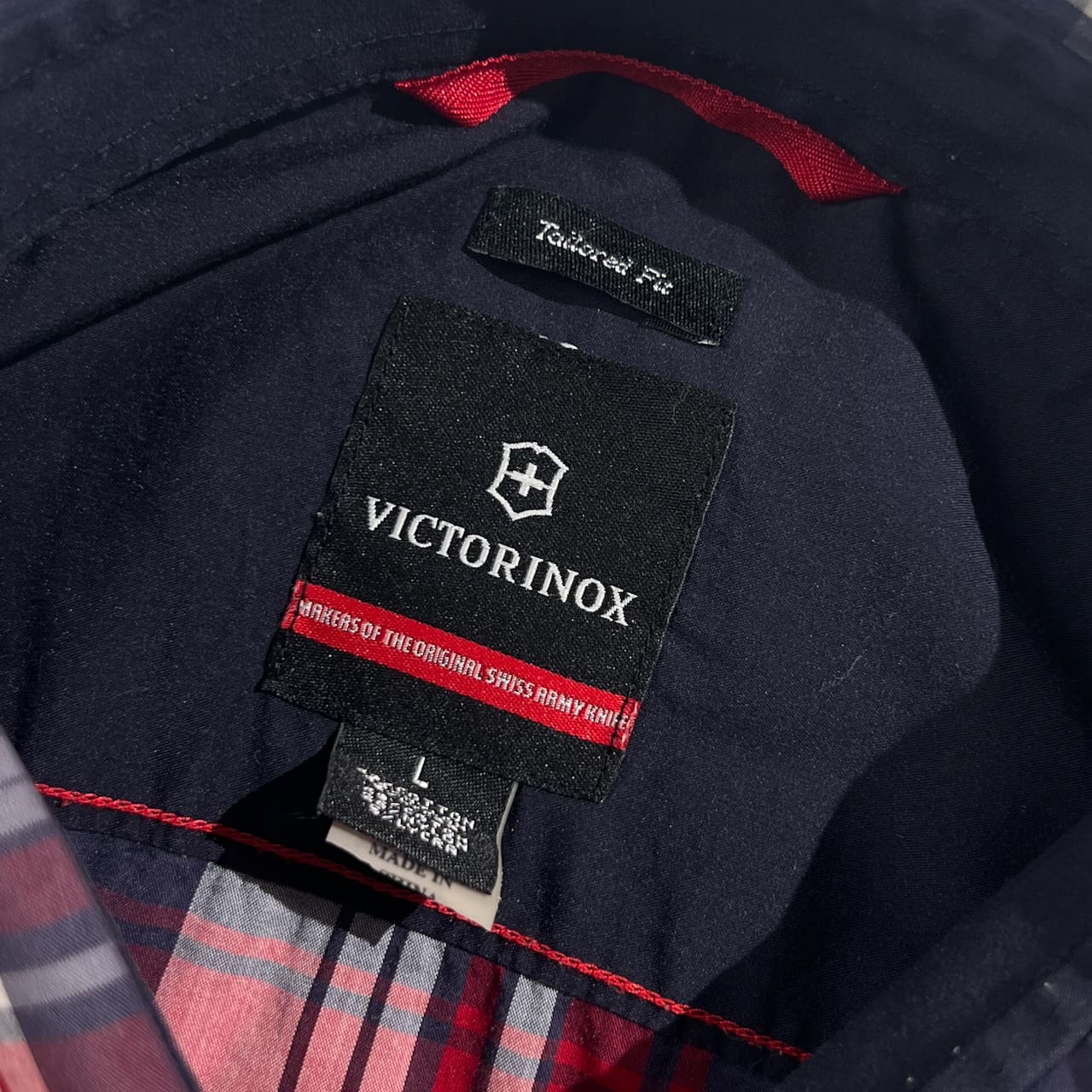 VICTORINOX ビクトリノックス Tailored Fit チェック柄 半袖 シャツ L/レッド ネイビー系 メンズ