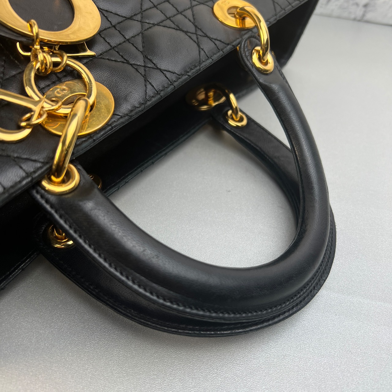 Dior レディディオール ラムスキン ハンドバッグ ブラック A-10655