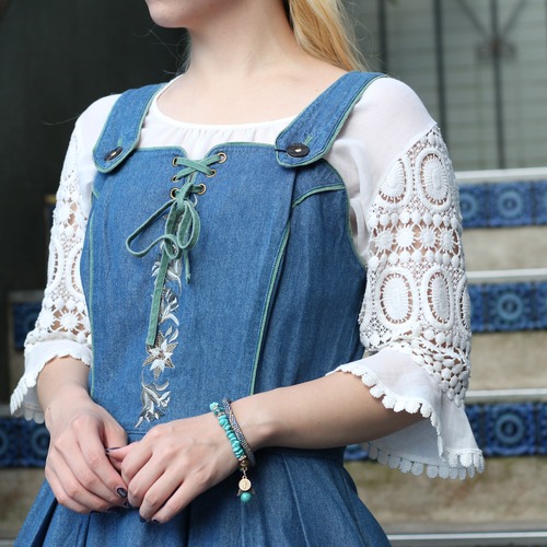 EU VINTAGE LACE DESIGN TYROLEAN BLOUSE/ヨーロッパ古着レースデザインチロリアンブラウス