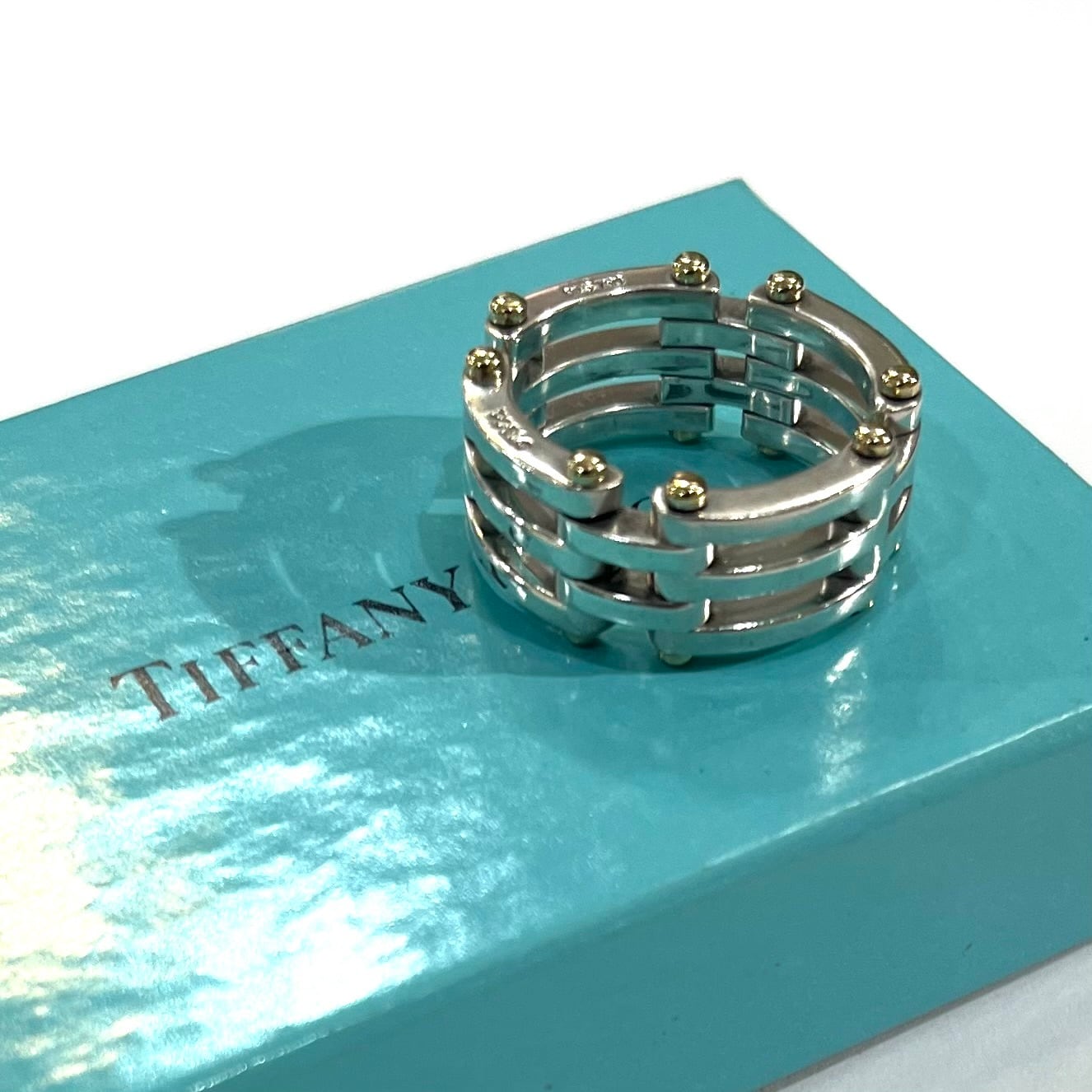 tiffany&co. ヴィンテージリング 925 18k 派手 7.5号 希少【TIFFANY&CO】【18号 】2645 ゲートリング／シルバー925×K18