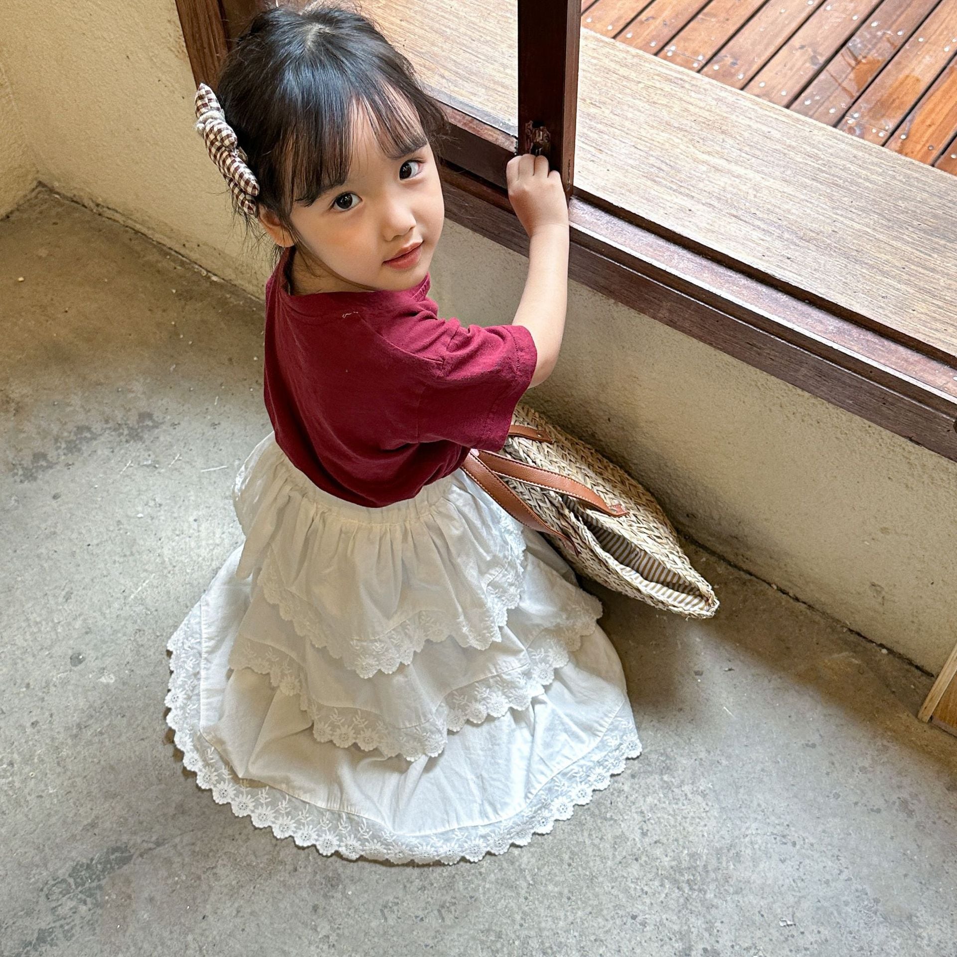 取寄》 フラワーティアードロングスカート QQMM 2024夏 韓国子供服