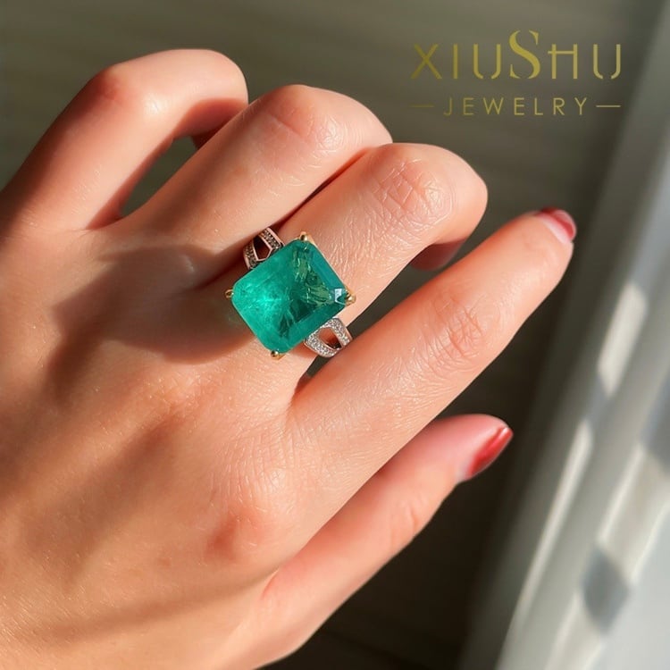 15カラット 合成エメラルド グリーン 人工 クール リング 指輪 緑色