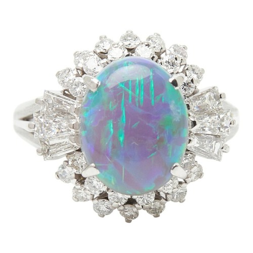 Pt900 プラチナ ブラックオパール2.23ct ダイヤ0.88ct フラワーモチーフ リング 指輪 レディース 8号 【中古】