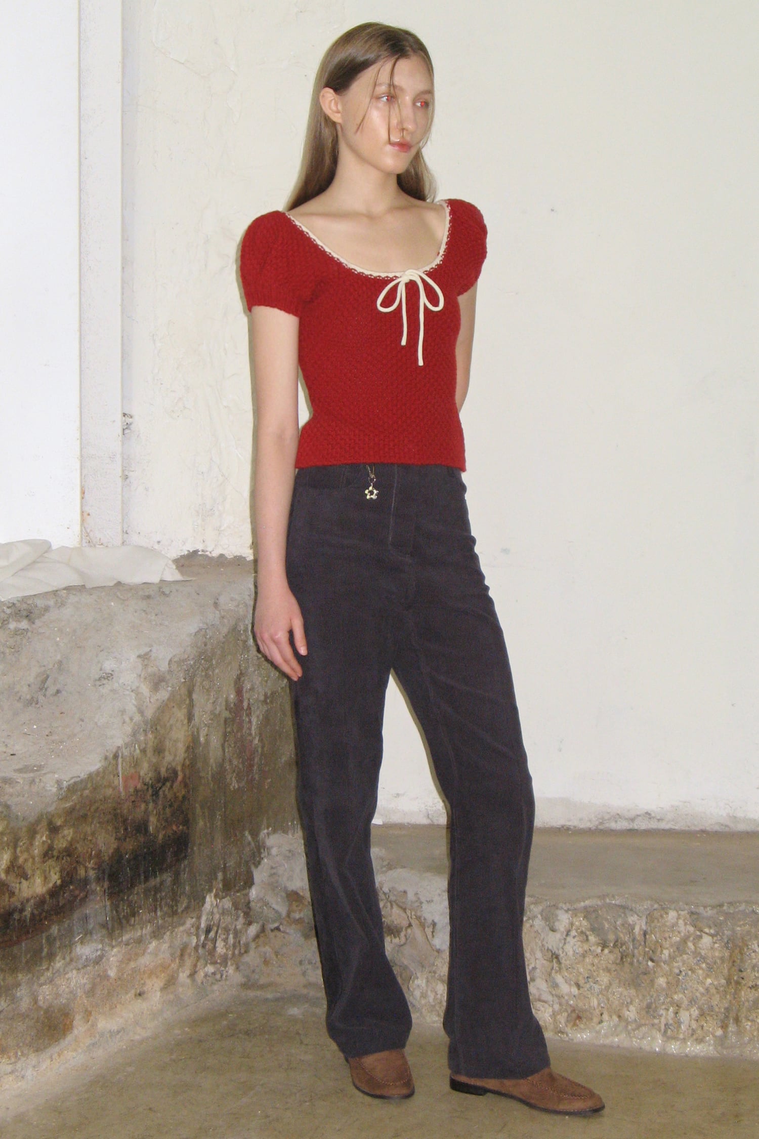☆LE SSERAFIM ウンチェ 着用！！【sinoon】PUFF HALF KNIT TOP (RED