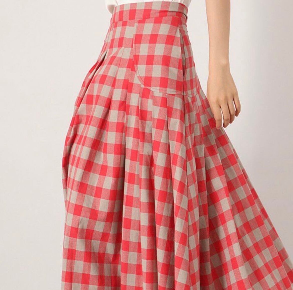 4size / ブロックチェックロングスカート