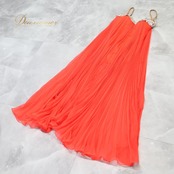 社交ダンス 衣装 EM couture ドレス ワンピース レッド系 オレンジ系 オレンジ 朱色 赤 軽い 薄い レオタード 無地 プリーツ デモ 競技 競技用ドレス ジャズダンス 舞台衣装 ダンス衣装