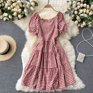 ギンガムチェック 赤 青 ワンピース 半袖 春 夏 レディース Ladies Woman Spring Summer Red Blue Antoinette