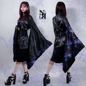 【NieR】⾼品質着物⾵コーデセット彼岸花［コルセットベルト付き］ yukata152 ニーア セットアップ 浴衣 ストリート サブカル 地雷系  ユニセックス