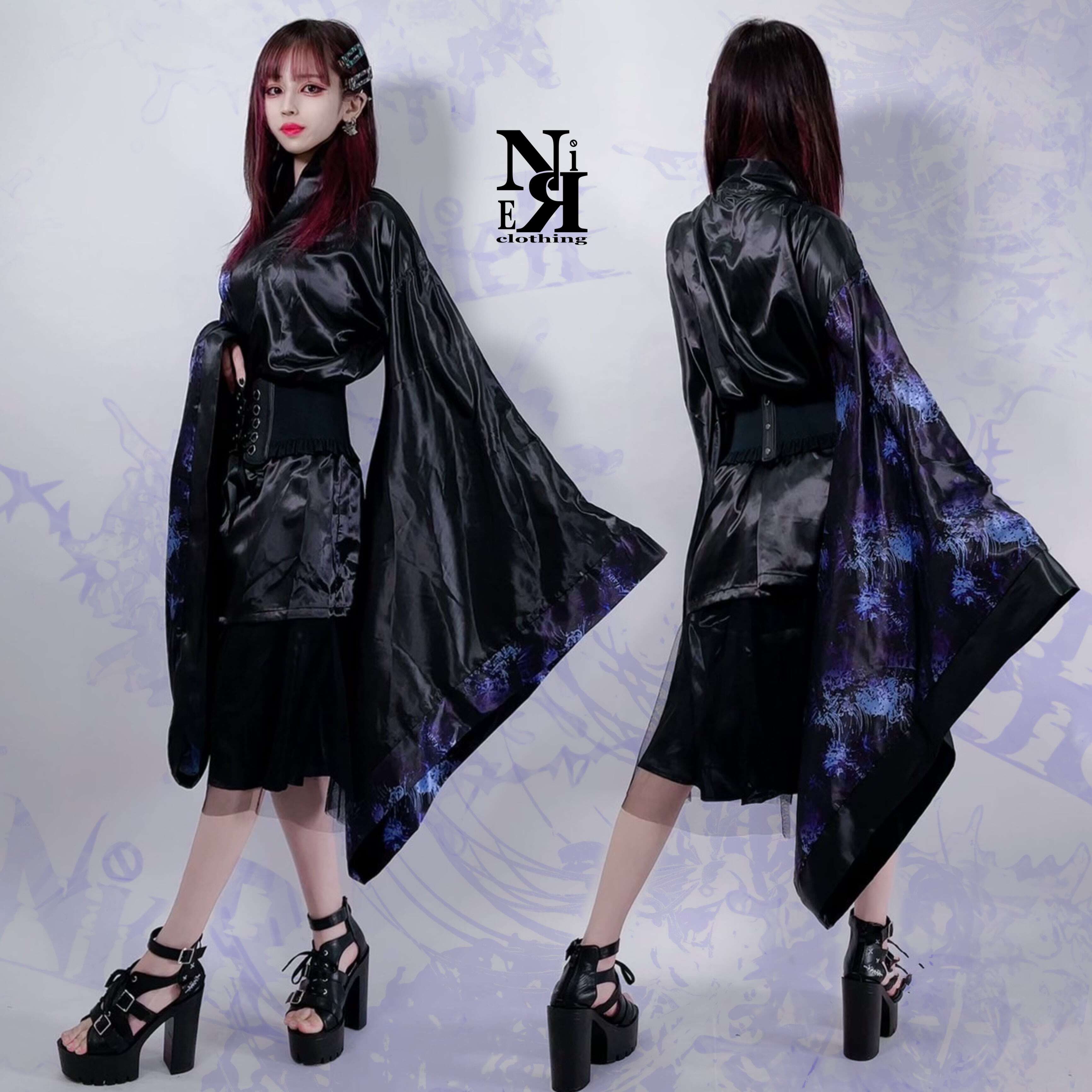 【NieR】⾼品質着物⾵コーデセット彼岸花［コルセットベルト付き］ yukata152 ニーア セットアップ 浴衣 ストリート サブカル 地雷系  ユニセックス