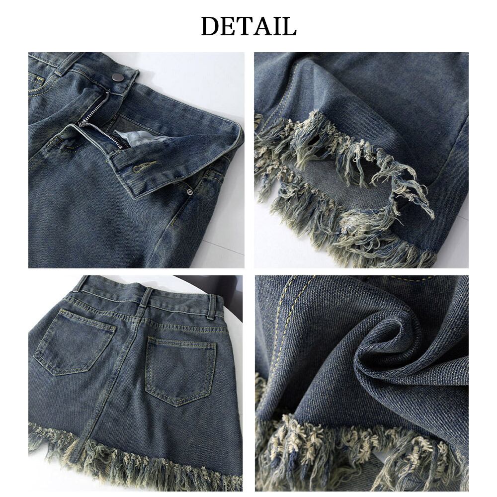 デニム ミニスカート レディース 春夏秋 韓国 デニムスカート おしゃれ 大人 かわいい フリンジ ハイウエスト カジュアル ヴィンテージ ストリートファッション Aライン 大人可愛い 大人女子