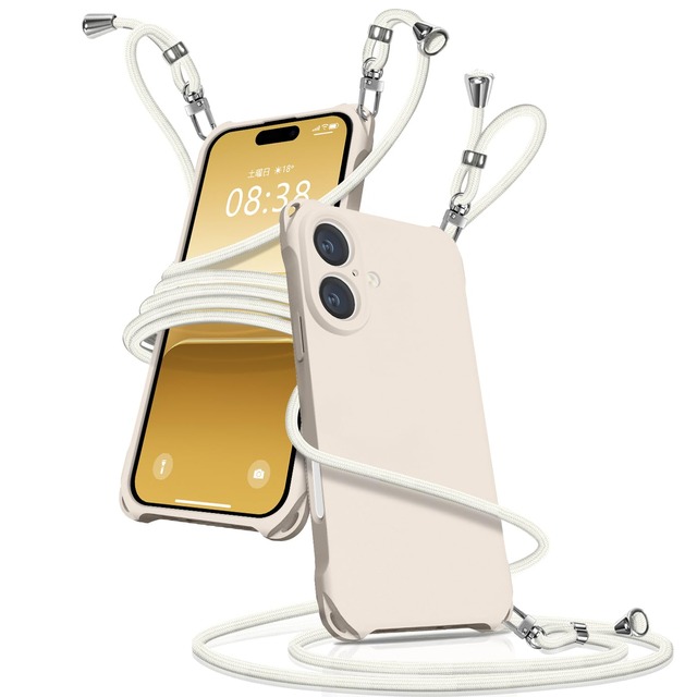 iPhone 17 向けの ケース ショルダー シリコン アイフォン17 カバー カバー 耐衝撃(アンティークホワイト)