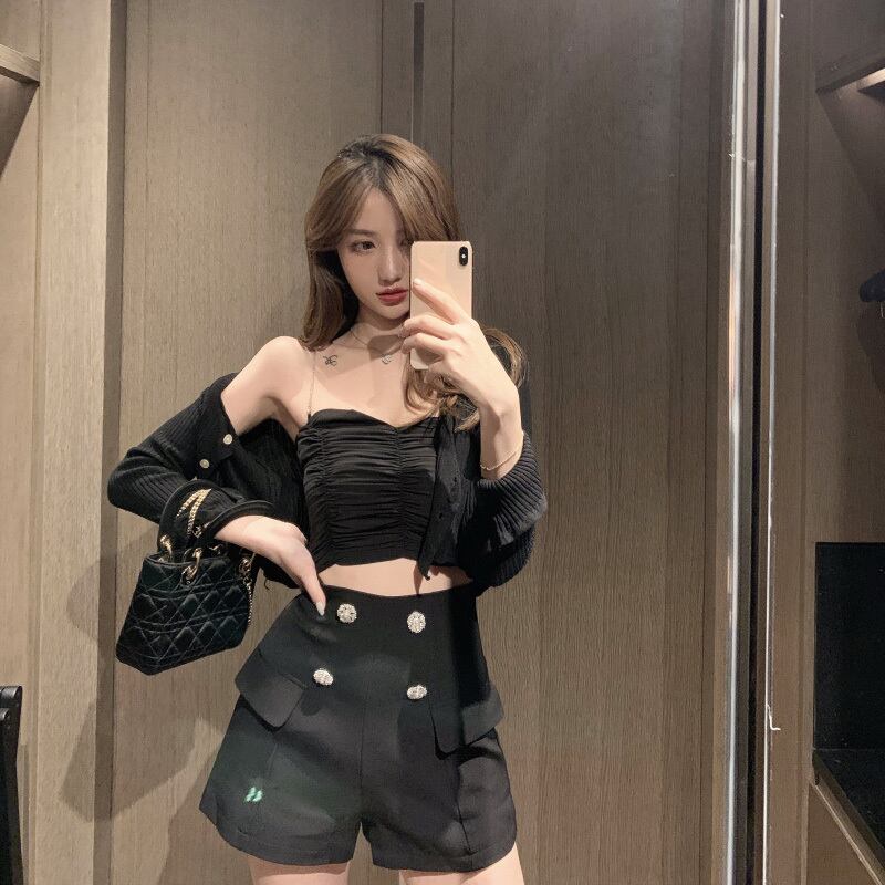 アウター薄手長袖ニットスモールカーディガンジャケットレディース初秋ショートスリムブラックトップ2020新作 ブラックストロベリース74313453540