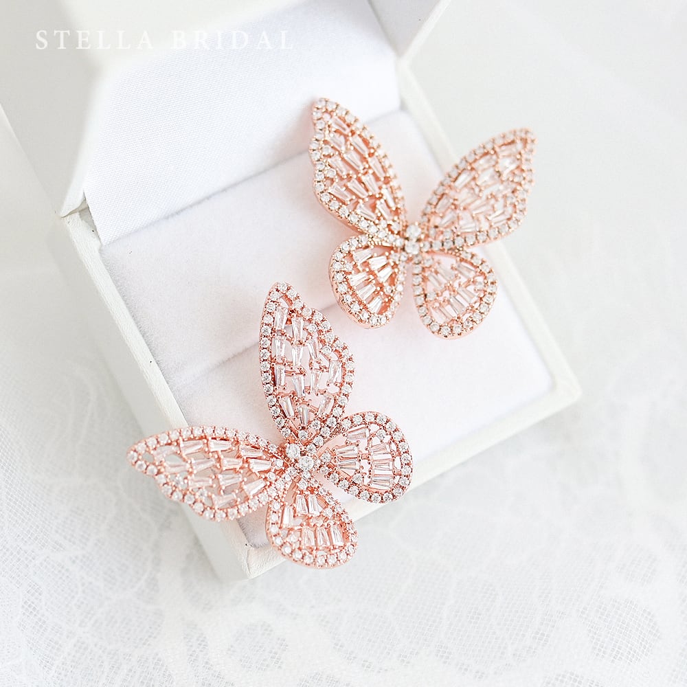キュービックジルコニア ブライダルピアス&イヤリング［Papillon
