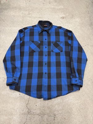 90s RUGGED WEAR/Flannel Check Shirt/USA製/XL/チェック柄ネルシャツ/長袖シャツ/ブル－/ブラック/ラギットウェア