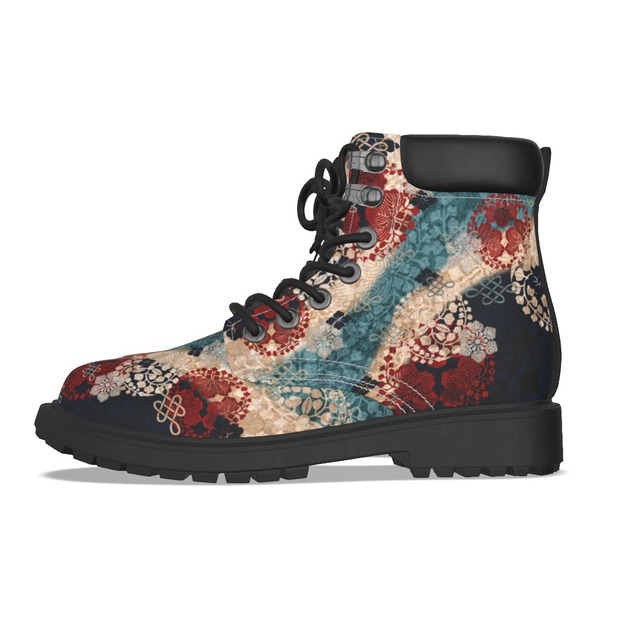 和紋様装飾　藍　和柄ユニセックスヴィーガンレザーブーツ