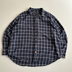 -USED- DICKIES PLAID COTTON SHIRT -NAVY- [XL]