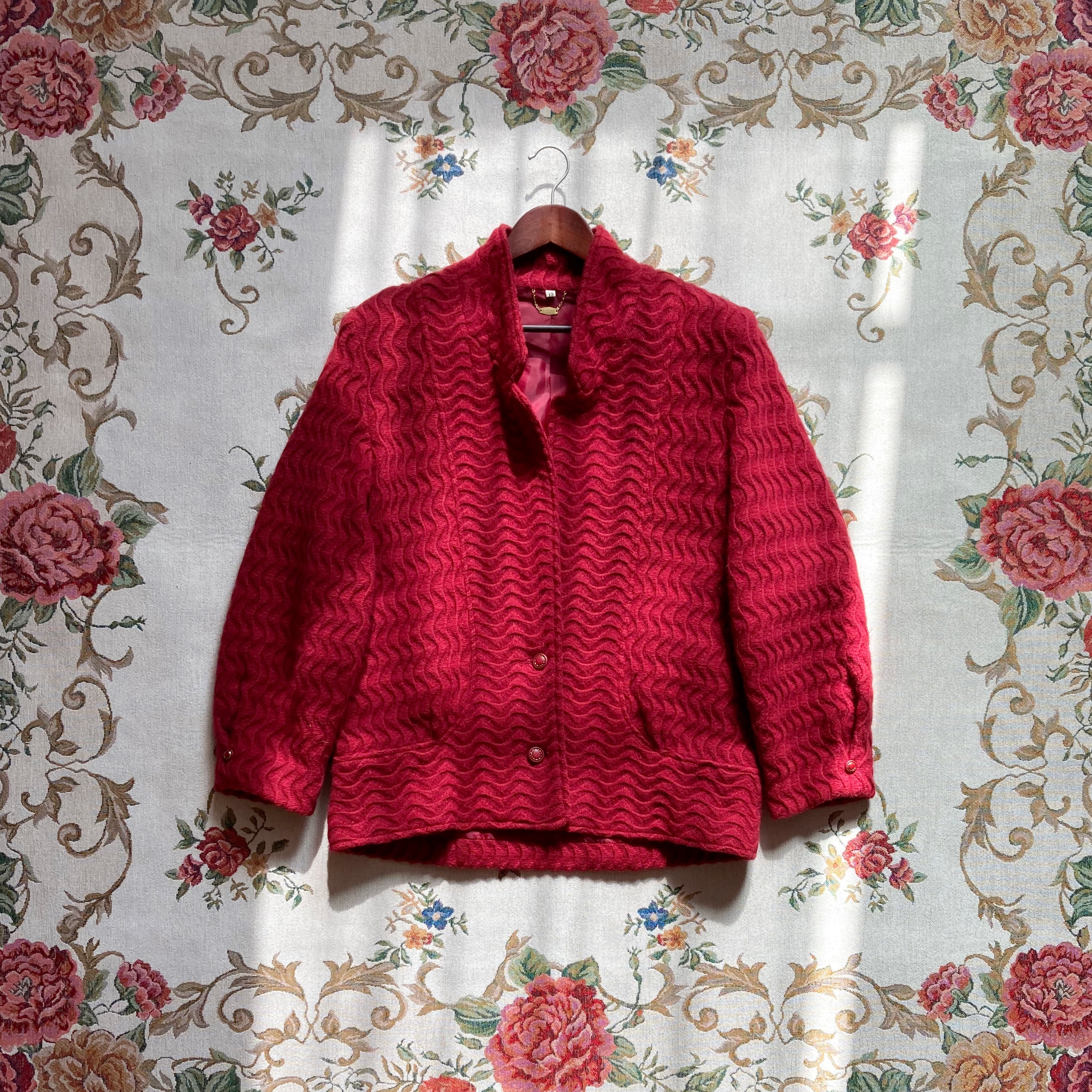 vintage red wool knit cardigan