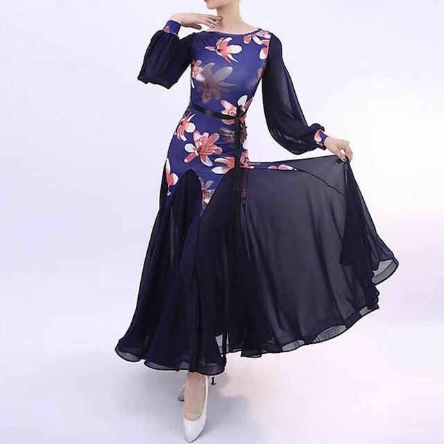 フラワープリント・シフォンロングドレス ds0958