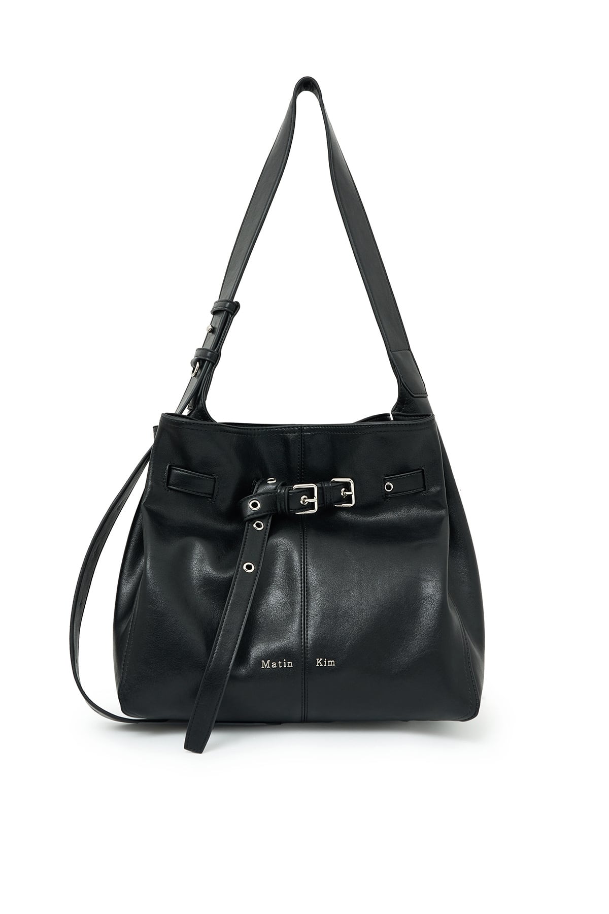 [完売品]Matin Kim ブラック バケットバッグ Matin Kim] BELTED VOLUNN MID BUCKET BAG IN BLACK 正規品 韓国