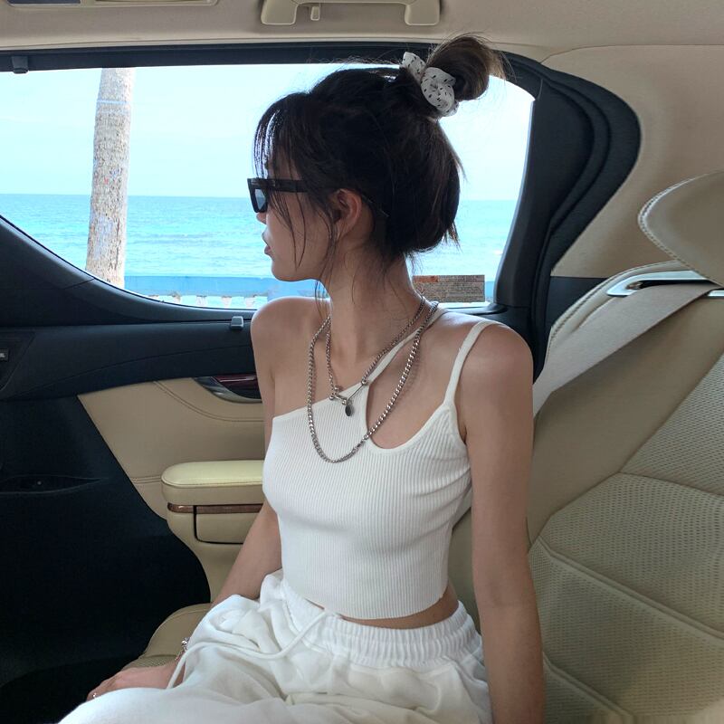 ホワイトサマーレッドスタイルショートストラップレストップス 夏物 試着室75293774803